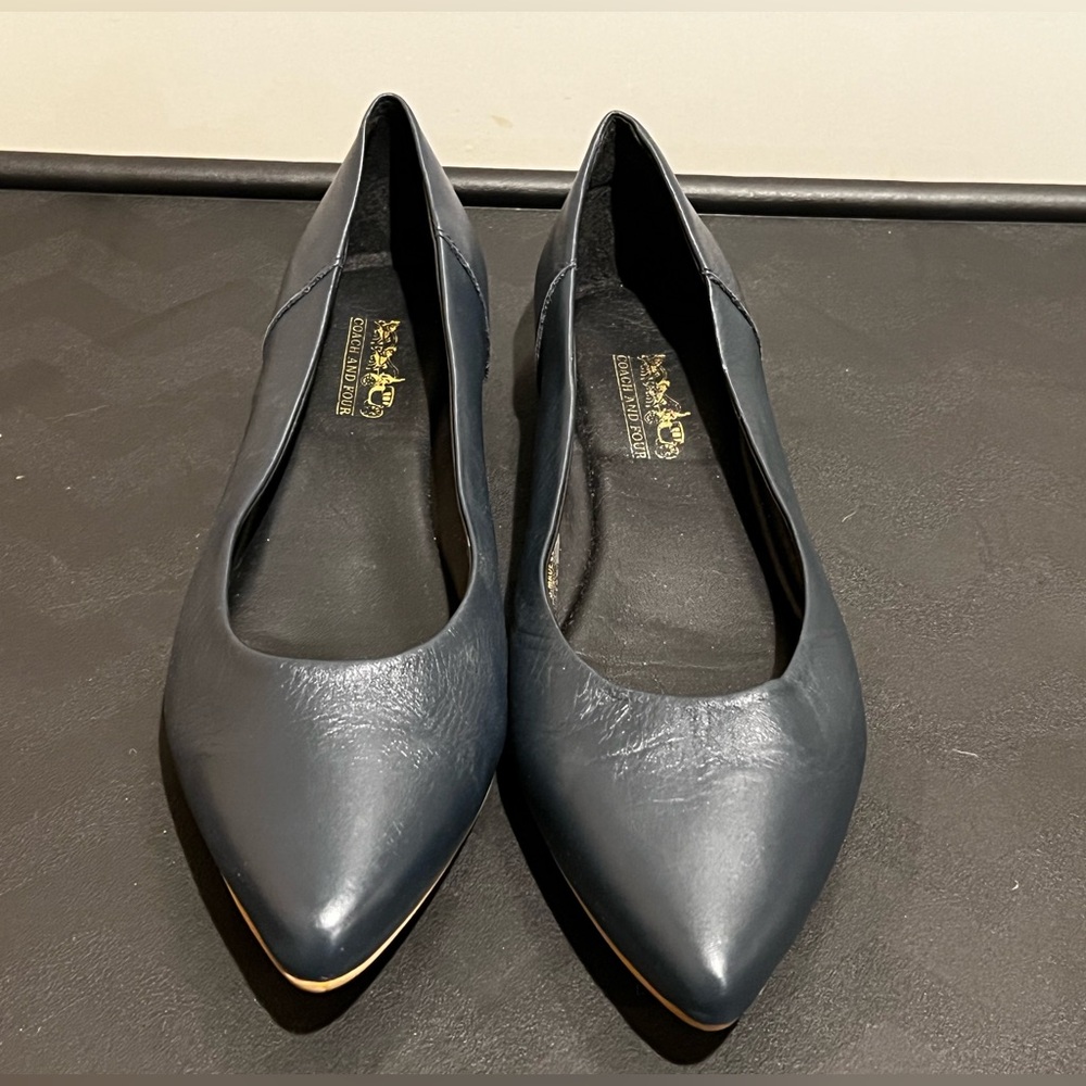 Coach and Four Navy Leather Flats